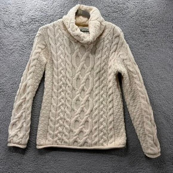 Aran Crafts Women's Small 100% Merino Wool Cable Knit Sweater Turtle Neck Warm - Picture 1 of 7